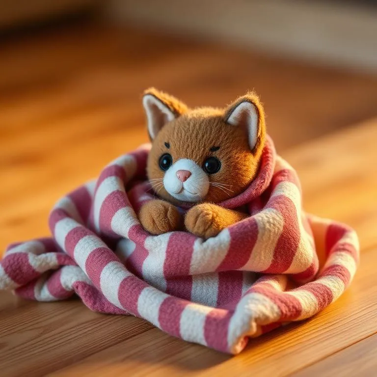 Toy cat wrapped in a soft flannel blanket