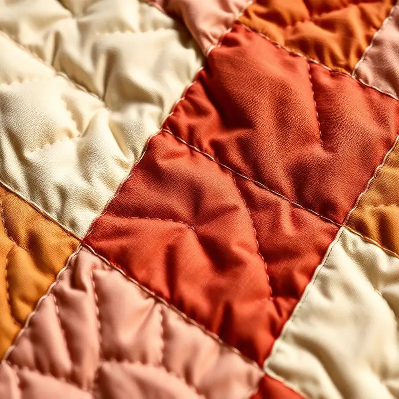 Macro photo of a hand-stitched patchwork quilt