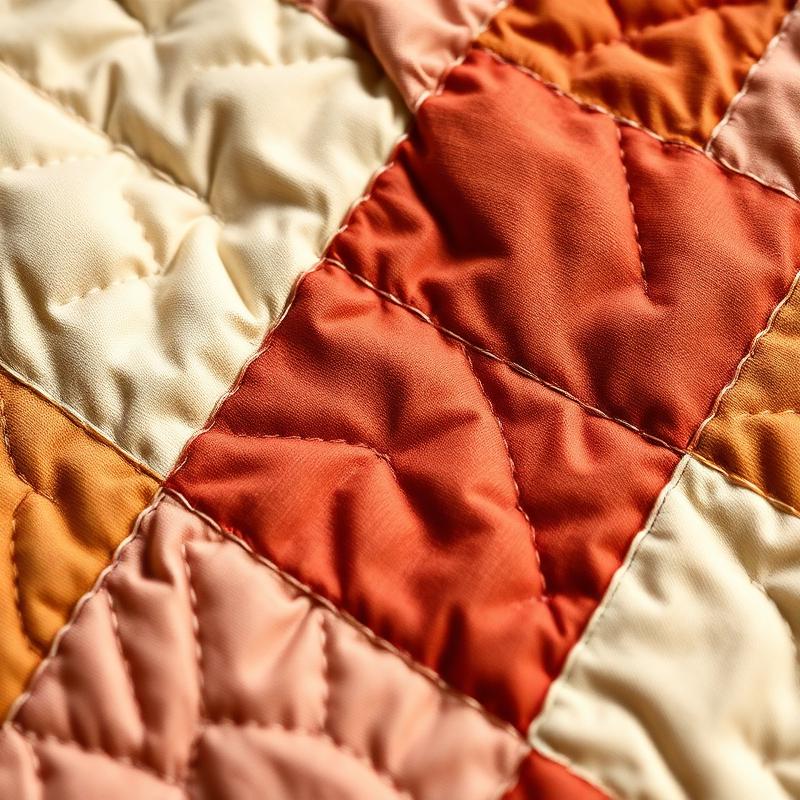 Macro photo of a hand-stitched patchwork quilt