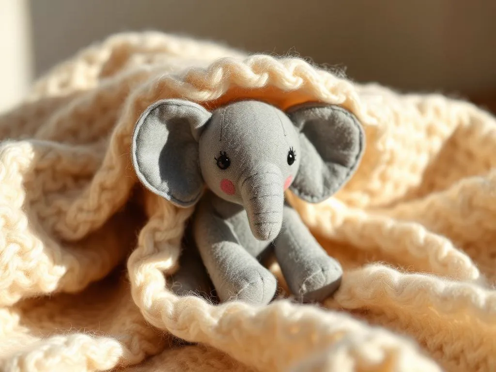 Felt elephant partially covered by a wool scrap